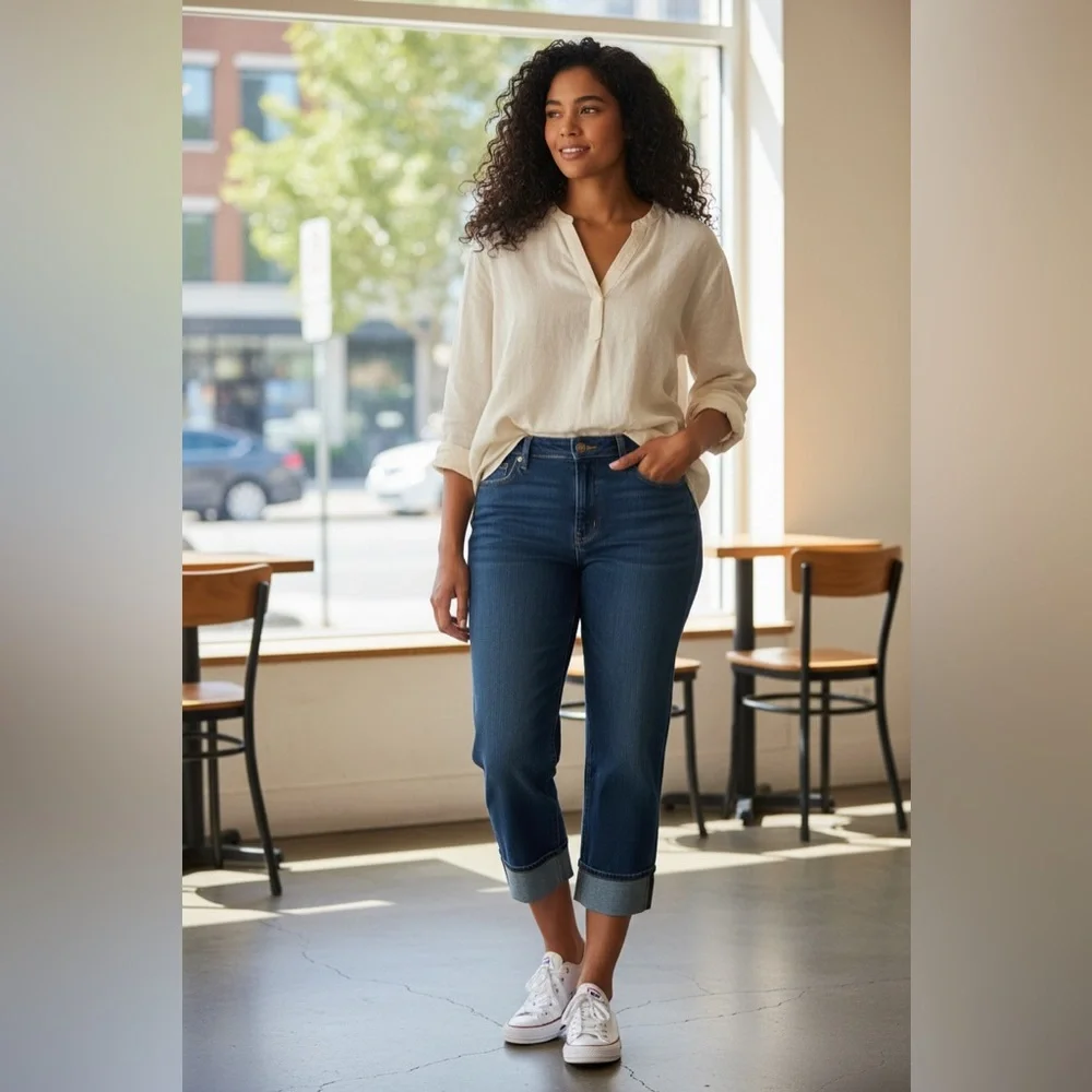 Signature by Levi Strauss Dark Blue Cropped Jeans - Picture 5 of 14